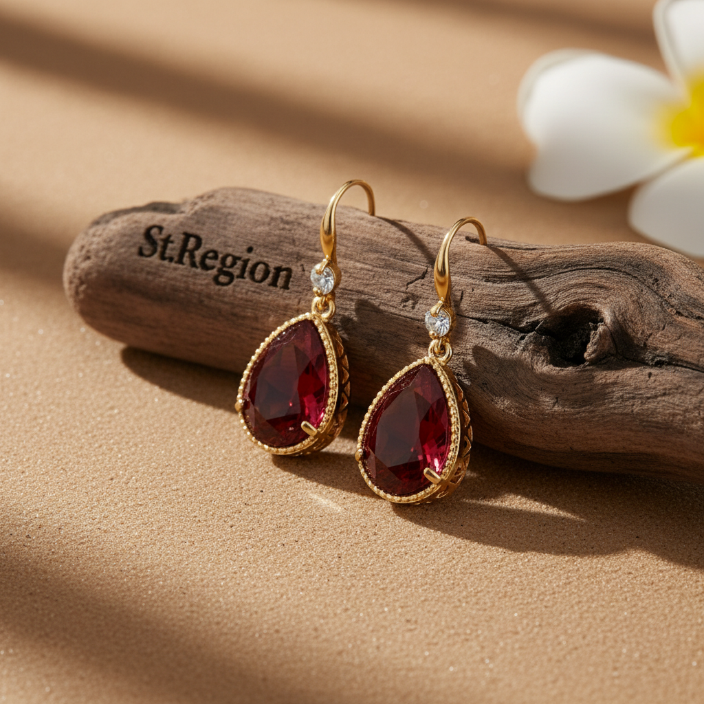 Red Crystal & Cubic Zirconia Goldtone Teardrop Hook Earrings