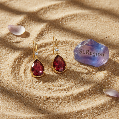 Red Crystal & Cubic Zirconia Goldtone Teardrop Hook Earrings
