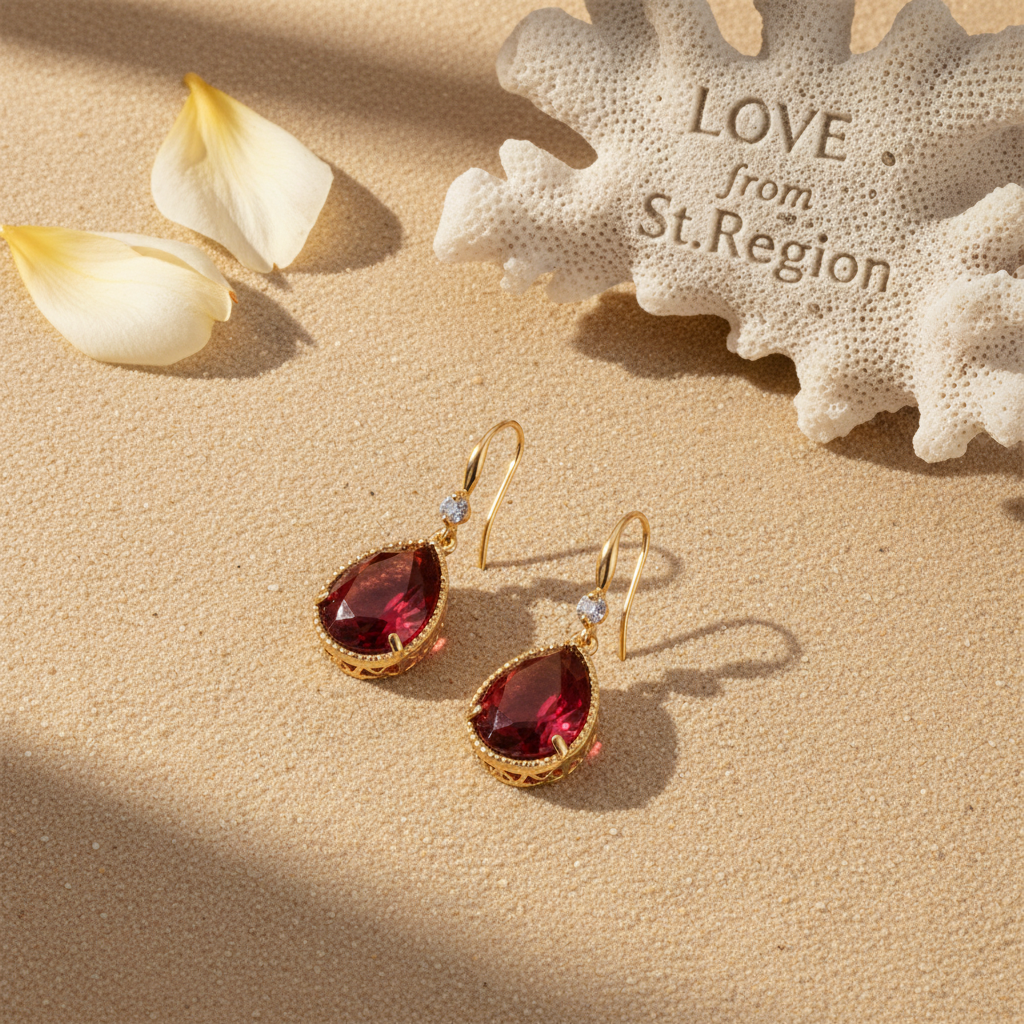 Red Crystal & Cubic Zirconia Goldtone Teardrop Hook Earrings