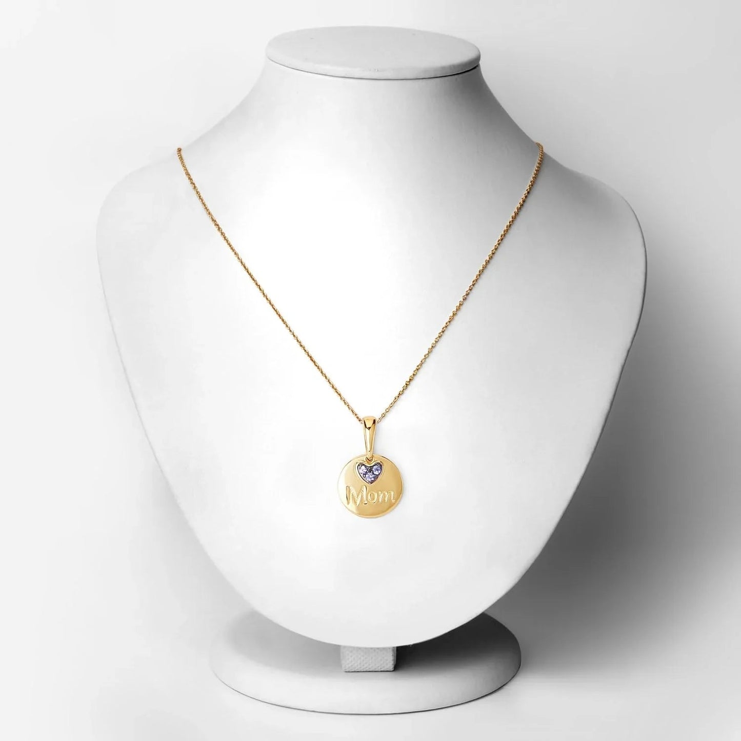 Round Violet Tanzanite Prong Gold Plated Silver Mom Heart Pendant Necklace