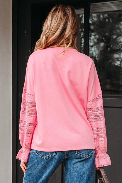 Threaded Pear Brielle Lace Ruffled Sleeve Patchwork Loose Sweatshirt