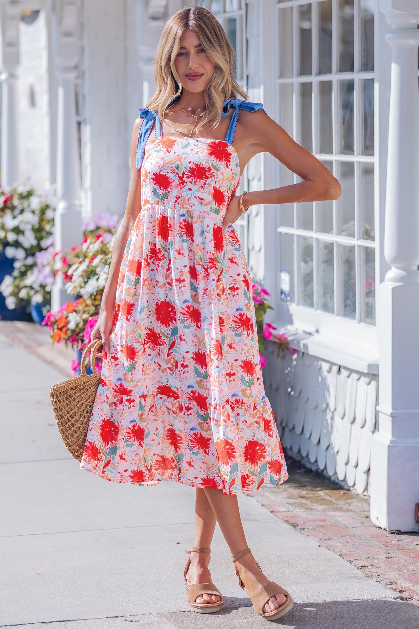 Threaded Pear Dahlia Straps High Waist Dress