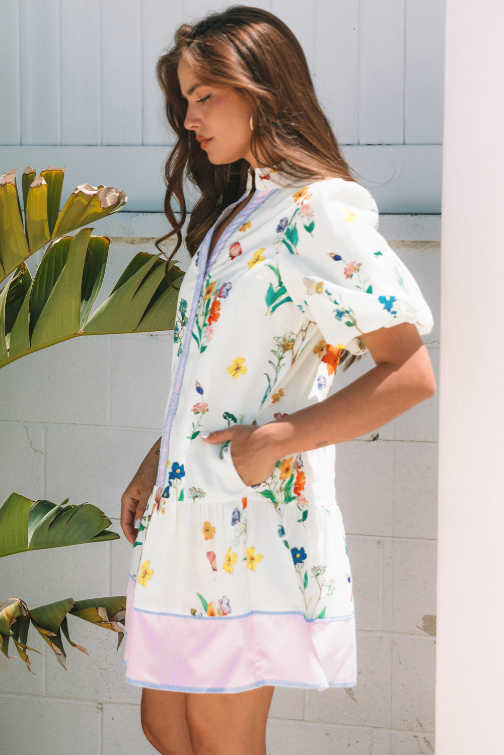 Threaded Pear Harlee Floral Short Puff Sleeve Dress