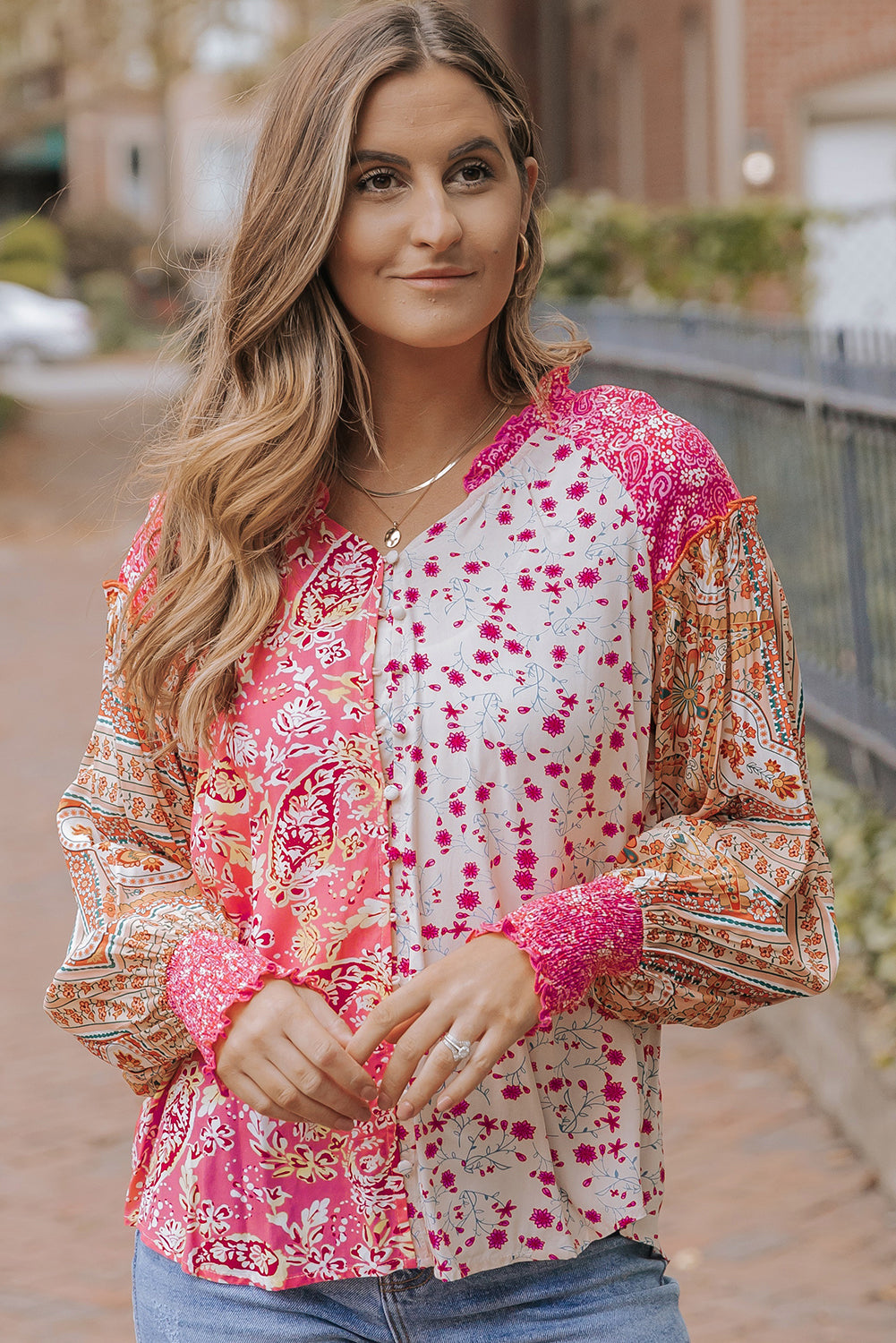 Threaded Pear Adalee Printed Puff Sleeve Shirt