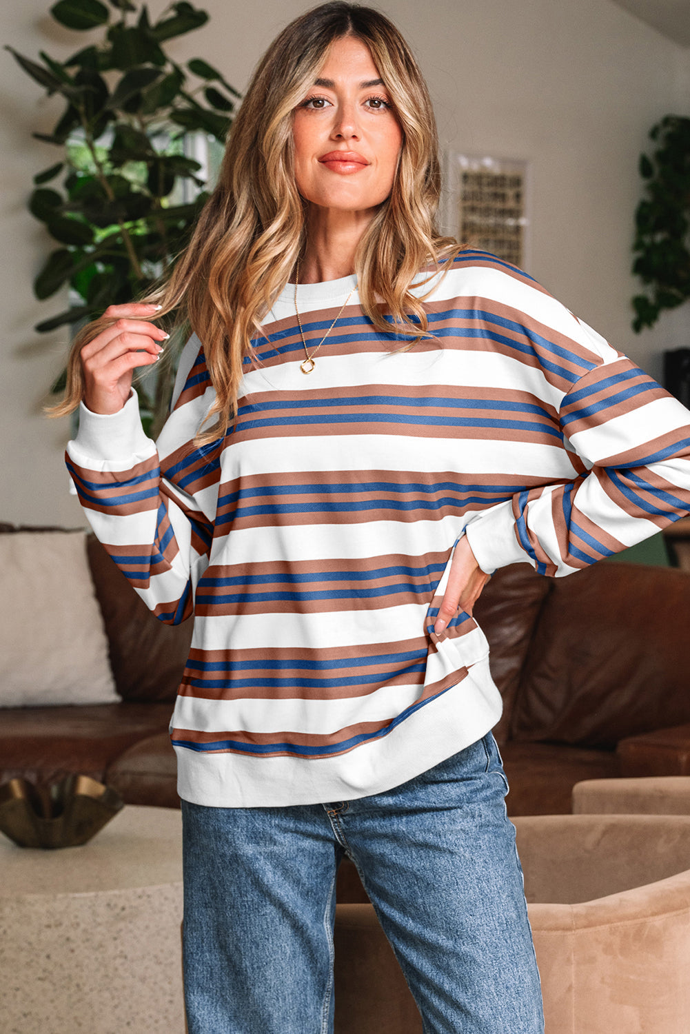 Threaded Pear Marlowe Stripe Drop Shoulder Pullover
