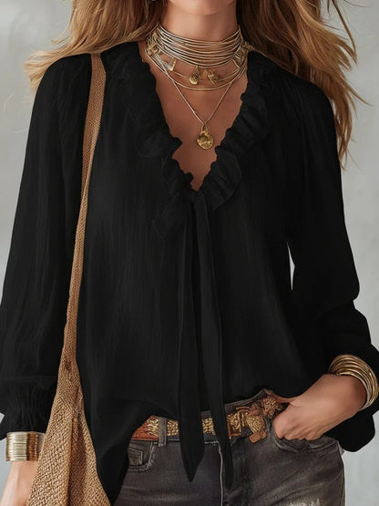 V-Neck Loose-Fit Shirt Top – No-Iron, 8 Colors