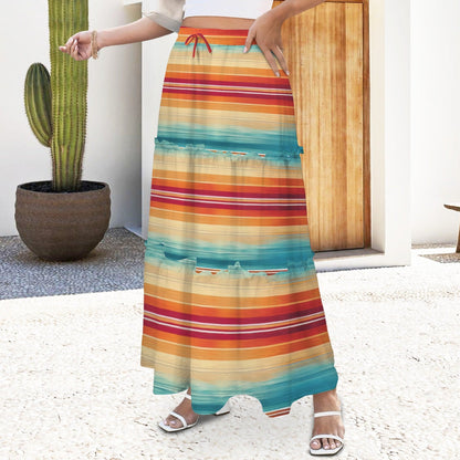 Baha Ranch Colores De Mexico Southwest Serape Tiered Prairie Maxi Skirt