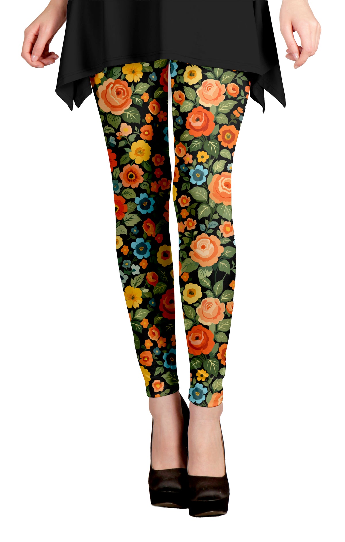 Black Orange Floral Print-