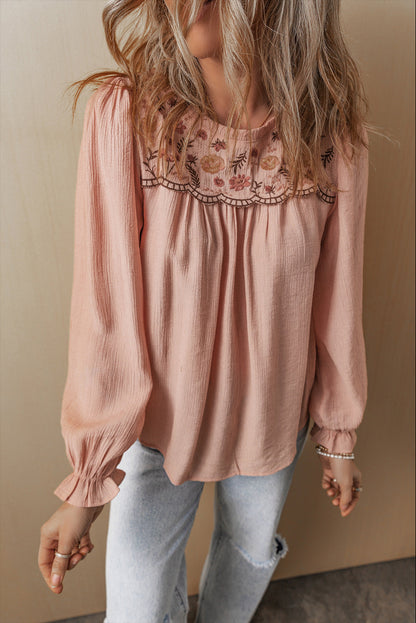 Threaded Pear Angela Embroidered Flounce Sleeve Elegant Blouse