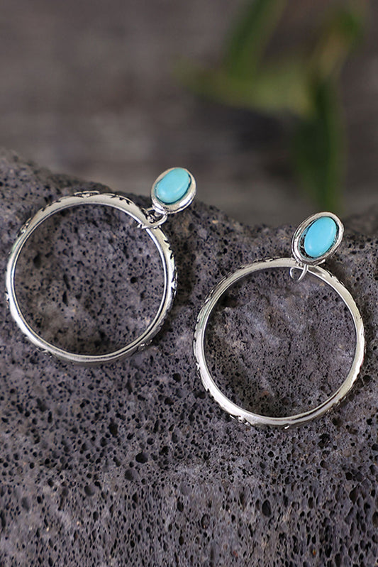 Threaded Pear Bold Ring Turquoise Stud Earrings