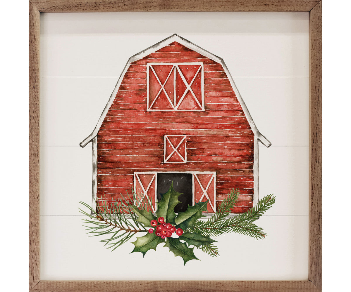 Kendrick Home Red Barn With Wreath Cardinal
