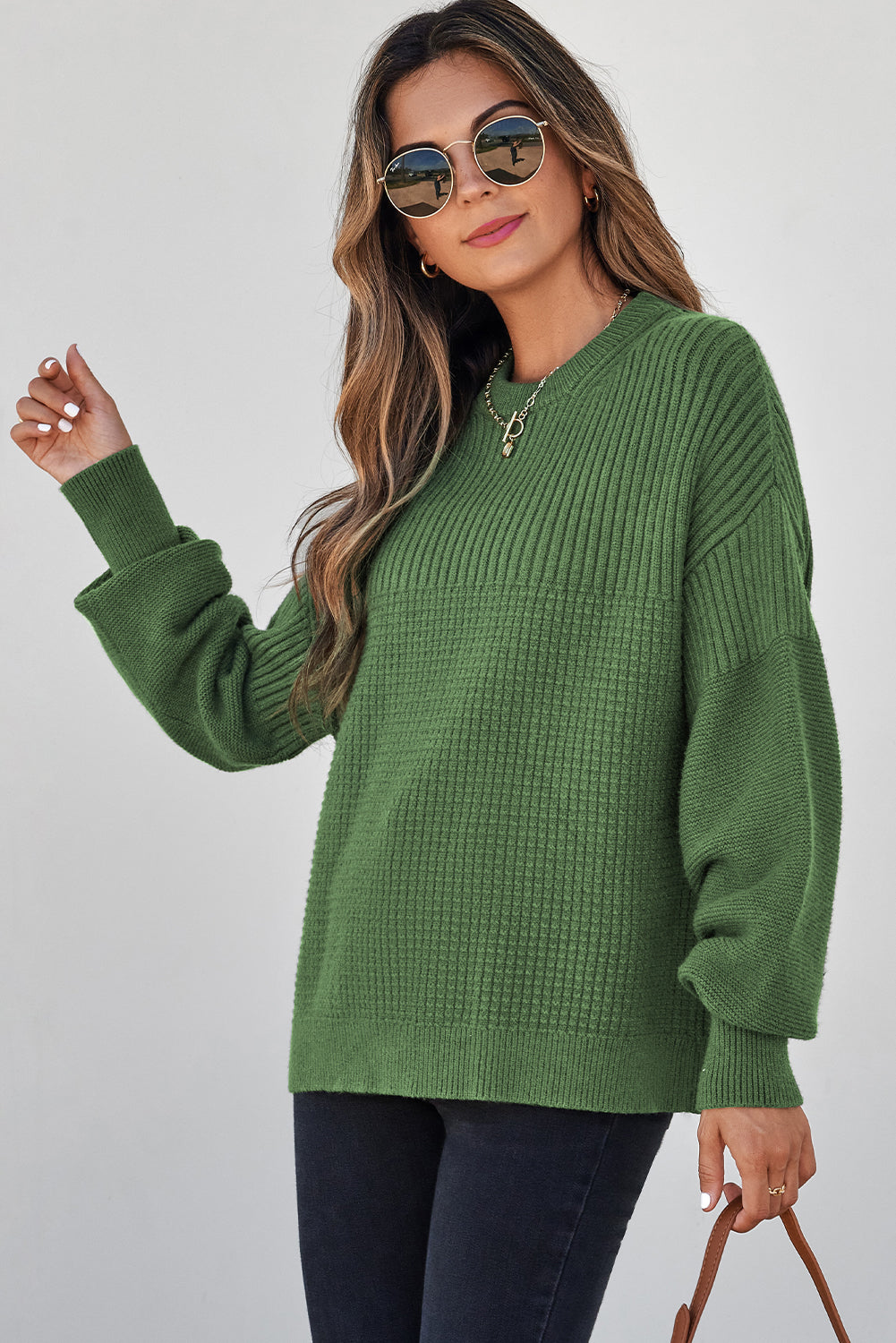 Threaded Pear Julietta Mixed Textured Knitted Sweater