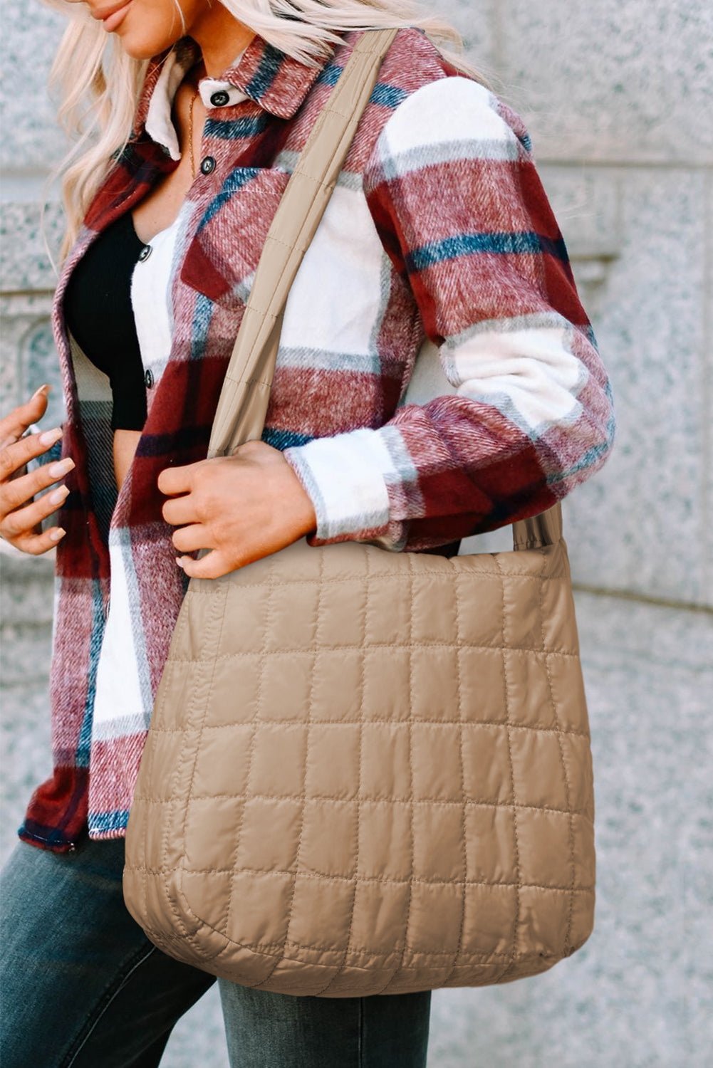 Threaded Pear Kylie Quilted Zipper Tote Bag