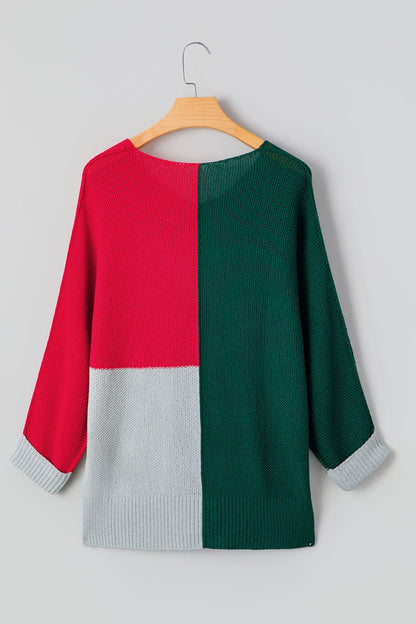 Threaded Pear Demi Block Knit Loose Sweater