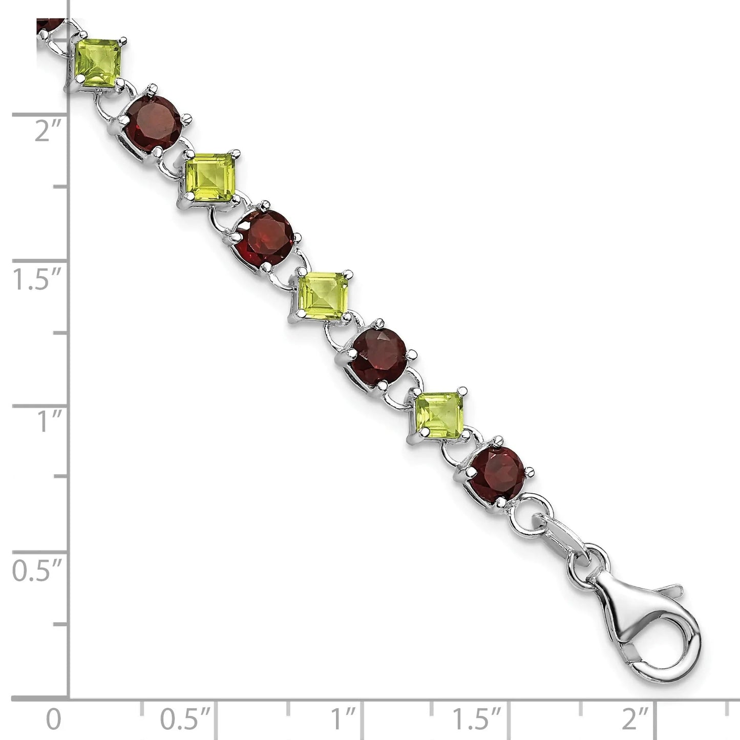 Red Garnet & Green Peridot Prong Sterling Silver Link Bracelet