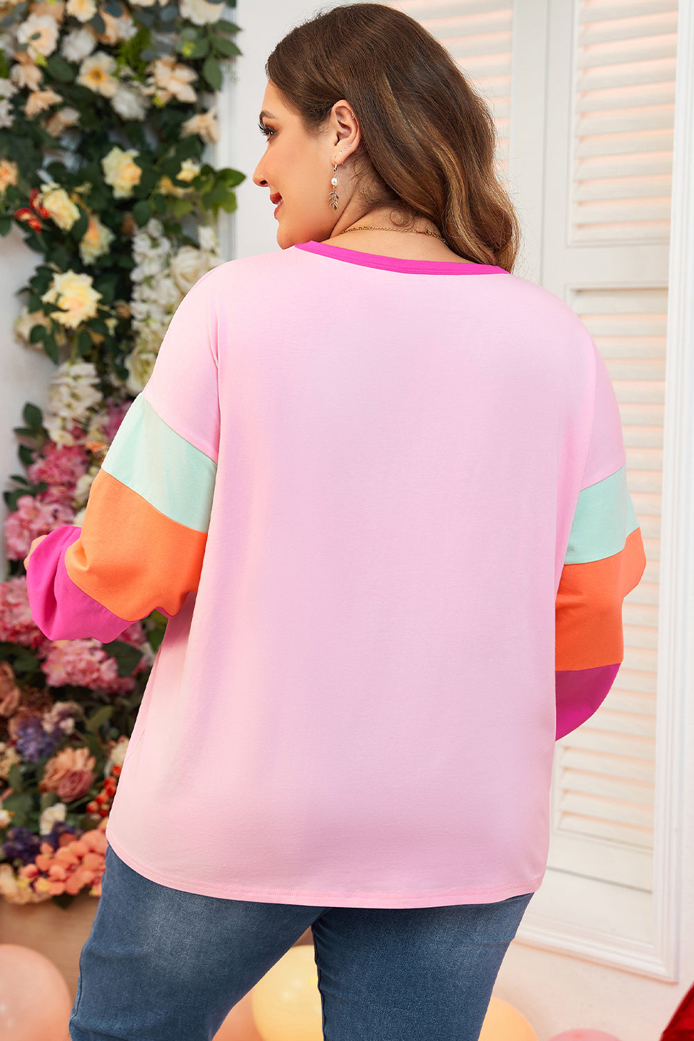 Threaded Pear Harlow Plus Size Patchwork Long Sleeve Top