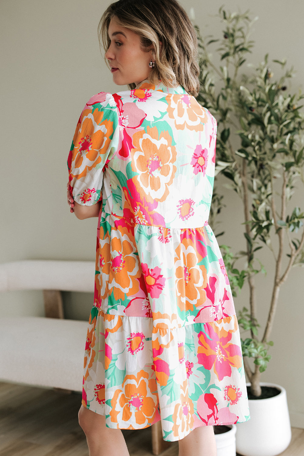Threaded Pear Brynleigh Floral Puff Sleeve Babydoll Dress