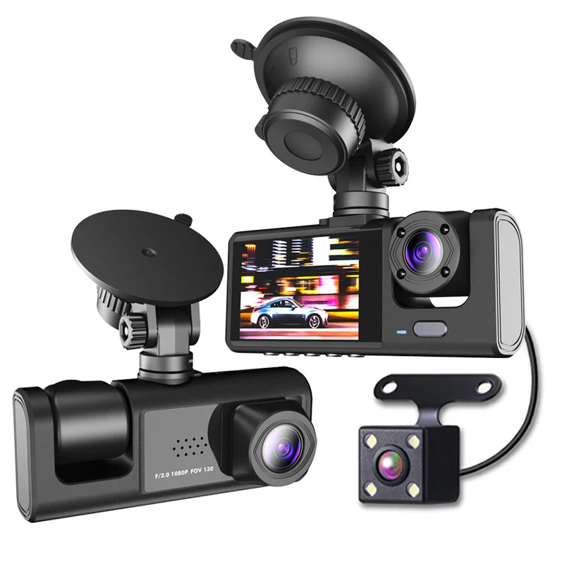 Prime Goods Car Dual Lens Dash Cam HD 1080P Front/Rear/Inside Video Recorder Camera G-Sensor - Black