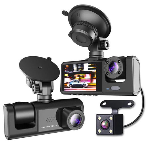 Prime Goods Car Dual Lens Dash Cam HD 1080P Front/Rear/Inside Video Recorder Camera G-Sensor - Black