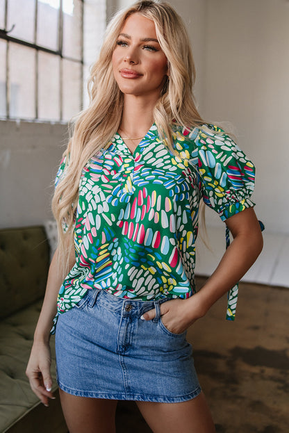 Threaded Pear Ellianna Geometric Puff Sleeve Blouse