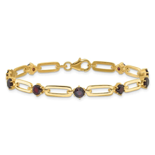 Sterling Silver and Genuine Red Garnet Paper Clip Bracelet