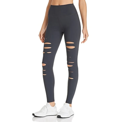Alo Yoga High Waist Ripped Warrior Medium Cutout Active Women's Leggings — Anthracite