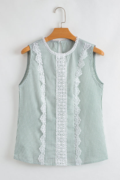 Meredith Stripe Lace Patchwork Crew Neck Tank Top by Threaded Pear