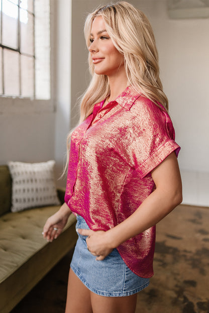 Threaded Pear Amoura Metallic Sheen Buttoned Top