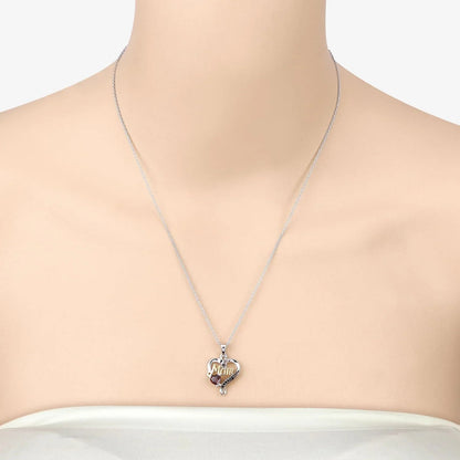 Heart Red Garnet Prong Silver Mom Heart Pendant Necklace