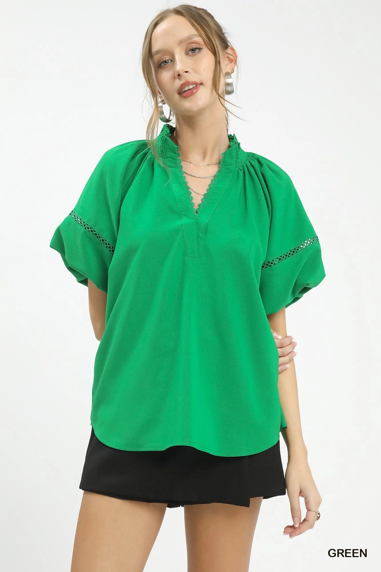 Umgee Lace Trim Peasant Top