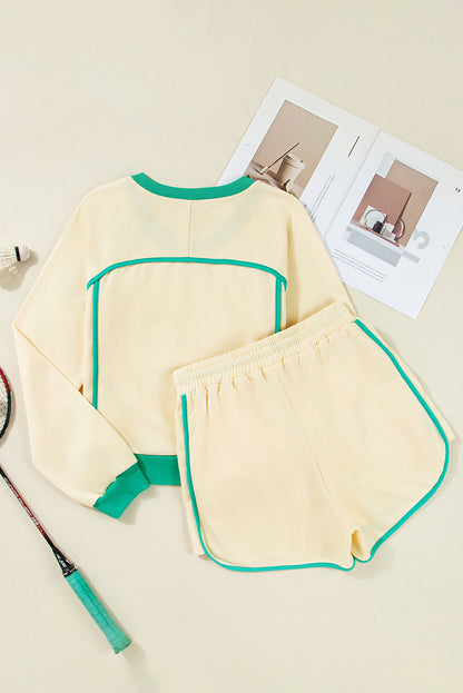 Threaded Pear Wren Long Sleeve Pullover and Drawstring Shorts Outfit