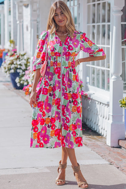 Threaded Pear Lisa Puffy Half Sleeve Dress