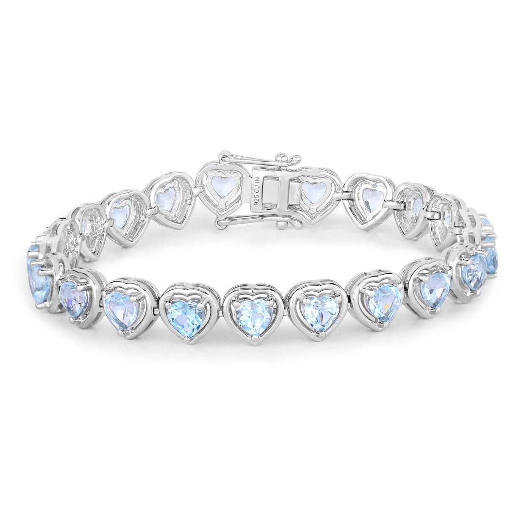Heart Blue Topaz Prong Silver Tennis Bracelet