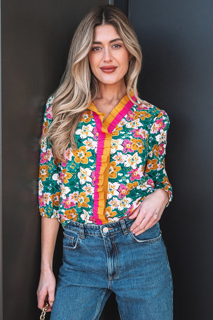 Threaded Pear Meadow 3 4 Sleeve Blouse