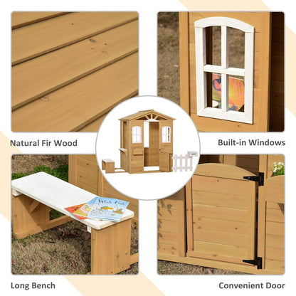 Outdoor Playhouse for Kids Wooden Cottage with Working Doors Windows & Mailbox, Pretend Play House for Age 3-6 Years