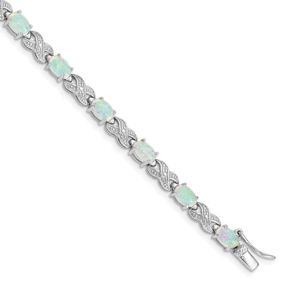Oval White Genuine Opal & Diamond Prong Sterling Silver Infinity Link Bracelet