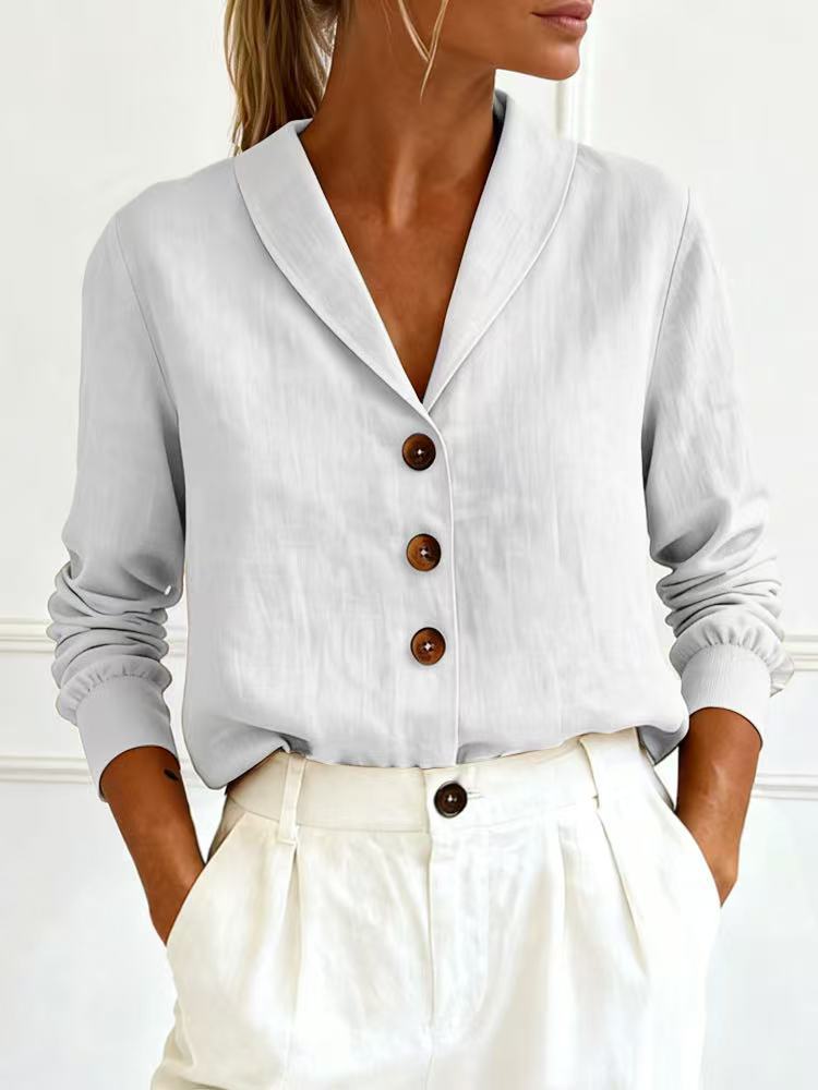 Women's Cotton-Linen Peter Pan Collar Button-Up Shirt – 6 Colors S–3XL