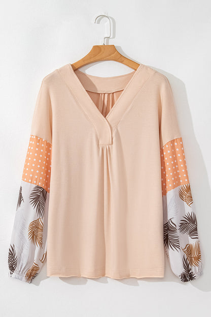 Threaded Pear Alora Palm Leaves Polka Dot Loose Blouse