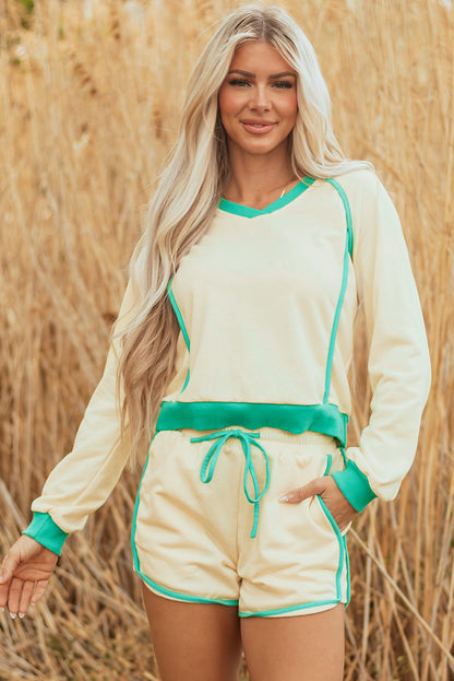Threaded Pear Wren Long Sleeve Pullover and Drawstring Shorts Outfit