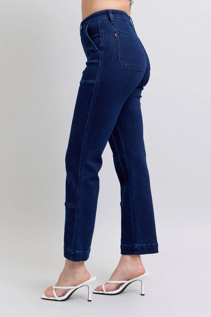Judy Blue Full Size Hw Work Wear Knee Patch Straight Jeans Plus Size