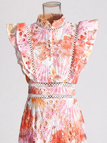 Ruffled Hollow Out Tiered Midi Dress