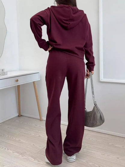 Zip-Up Hoodie and Wide-Leg Pants Set
