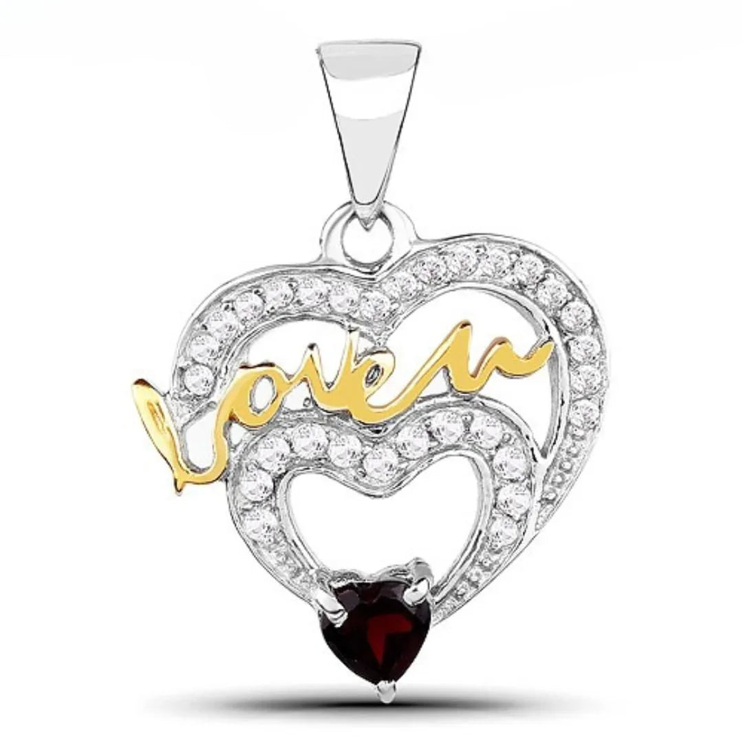 Heart Red Garnet Prong Silver Love Mom Charm Necklace