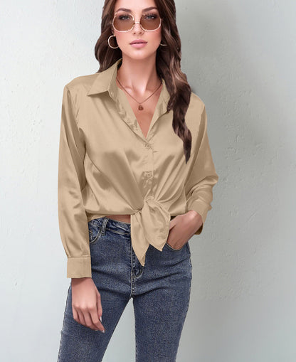 Women’s Satin Lapel Button-Down Blouse