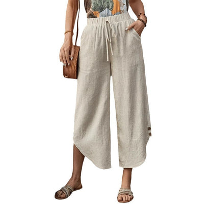 🌿 Women's Cotton-Linen Cropped Drawstring Pants