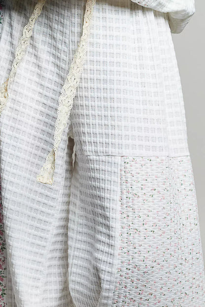 POL Patchwork Mixed Knit Wide Leg Pants