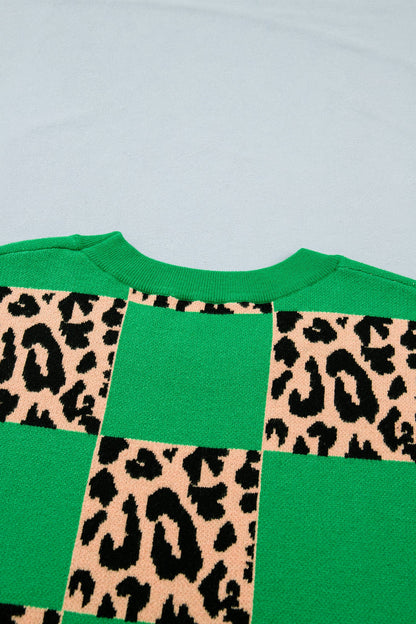 Threaded Pear Cattleya Checkered Short Sleeve Plus Sweater