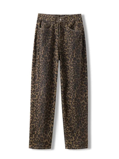 Vintage Leopard Print Jeans Straight Loose Men And Women