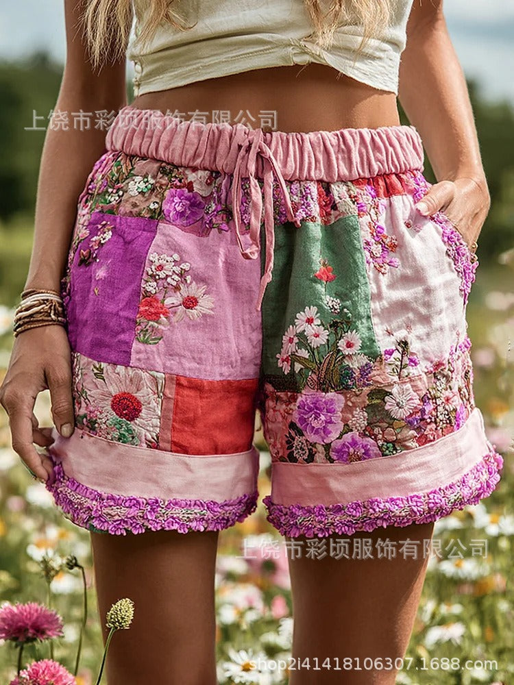 Women’s Retro Floral Print Casual Shorts