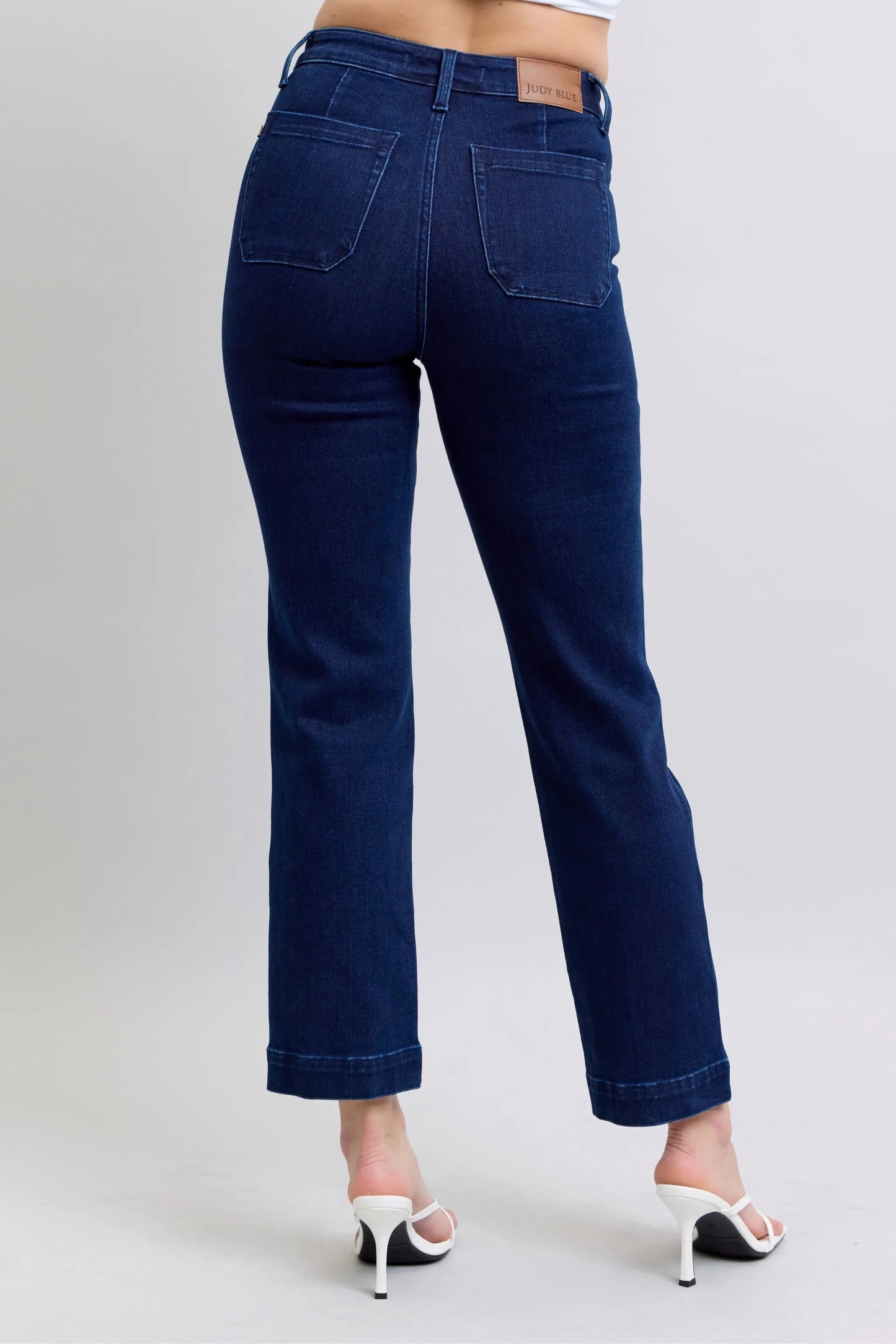 Judy Blue Full Size Hw Work Wear Knee Patch Straight Jeans Plus Size